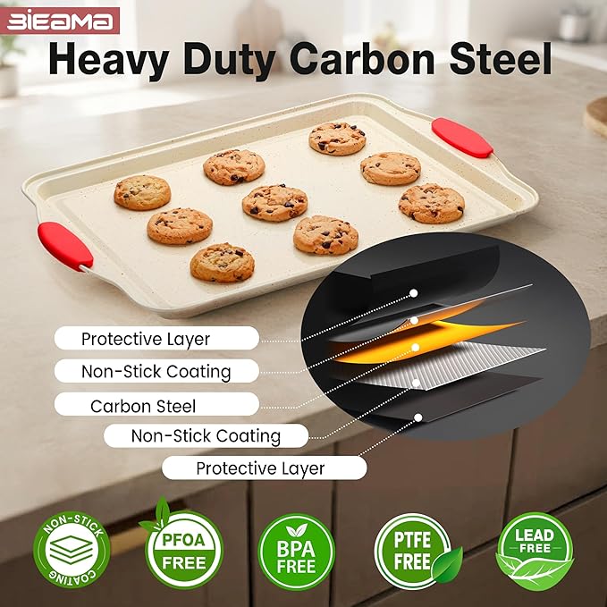 13-Piece Baking Pans Sets, Nonstick Bakeware Sets, BPA-Free Carbon Steel Stackable Bakeware Set, Cream