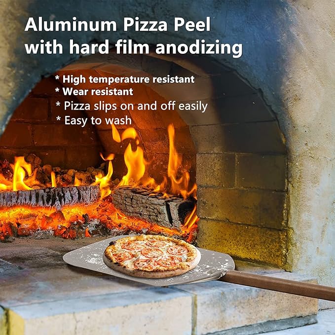 Q Pizza Perforated Aluminium 12x14in Round Pizza Peel, Gold, Aluminum, Non-Stick, Easy to Clean, Suitable for All Occasions