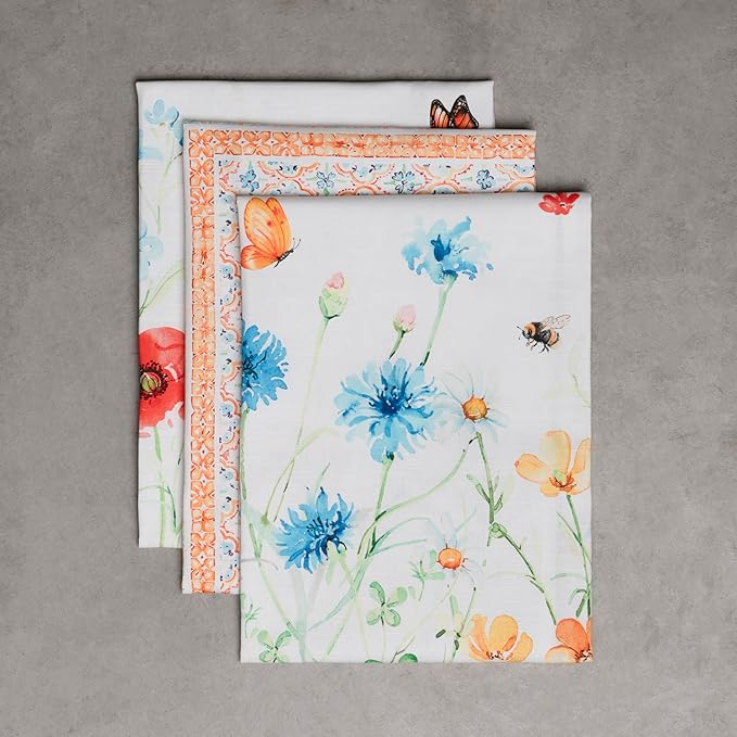 Maison d' Hermine Kitchen Towels Set of 2 100% Cotton 27.50" x 20" Reusable Cloth Tea Dish Towels Absorbent with Hanging Loop for Kitchen, Dining, Cocktail Parties Spring/Summer (Summer Whisper)