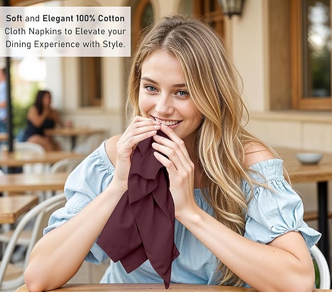 Ruvanti Cloth Napkins Set of 12, 18x18 Inches, 100% Cotton, Washable, Soft & Absorbent, Perfect for Wedding, Christmas, ‎Thanksgiving Dinners - Burgundy