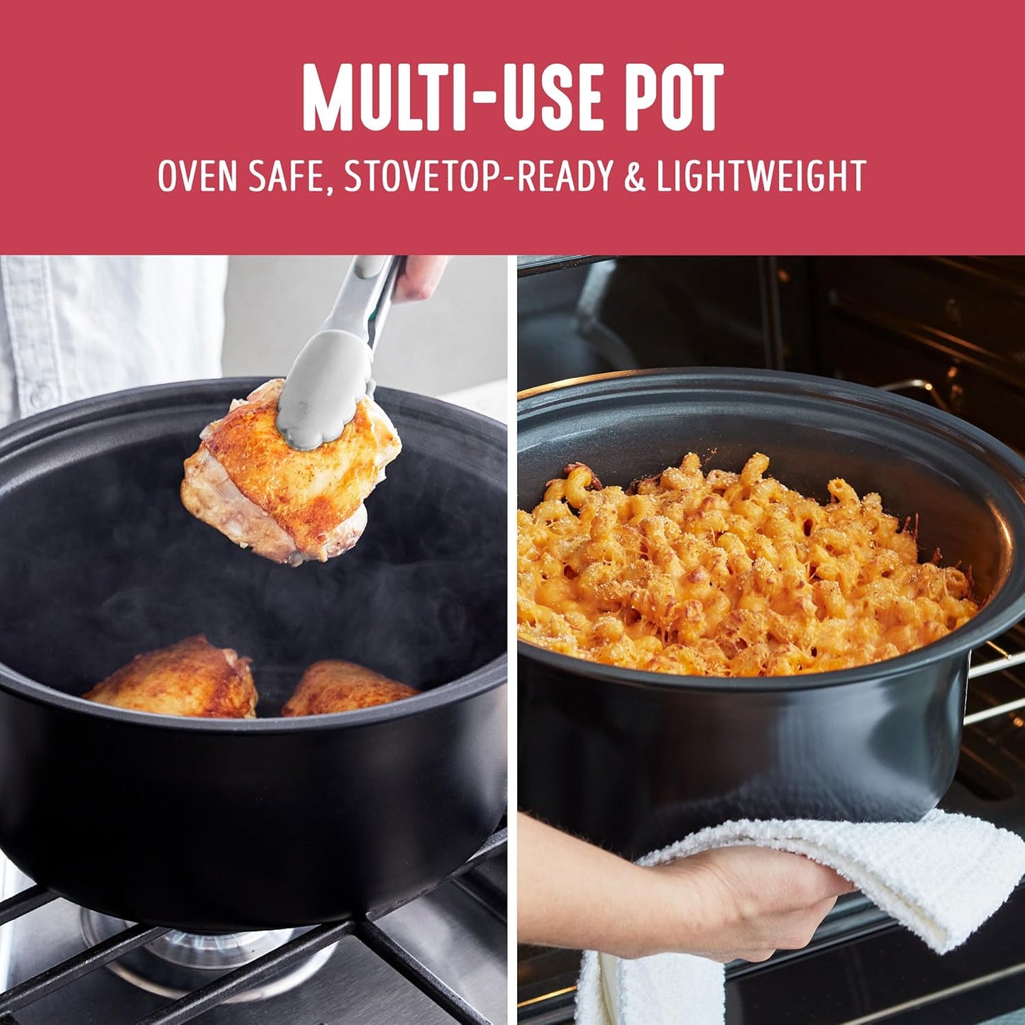 GreenLife 6QT Slow Cooker, Non-Toxic PFAS-Free Ceramic Nonstick Removable Interior Bowl, Programmable, Family Friendly, Keep Warm, Stovetop & Oven Safe, Dishwasher Safe Parts, Timer, Glass Lid, Red