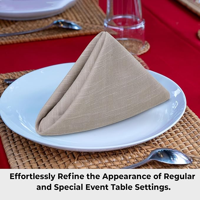 Urban Villa Cloth Napkins 100% Cotton Slub Absorbent Dinner Napkins (Set of 12) Oversized 20x20 Inches Beige White Chambray Soft Durable Reusable Washable Ideal for Everyday Use Premium Quality