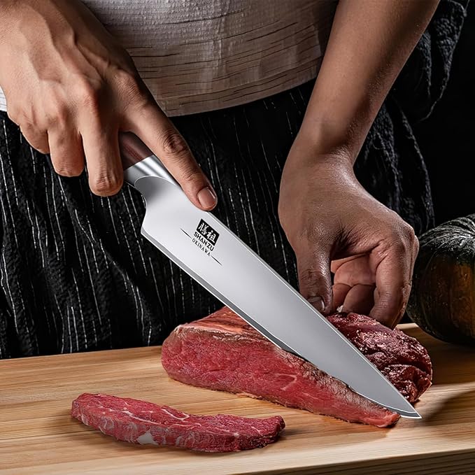 SHAN ZU Chef Knife 8 Inch, High Carbon Japanese 10Cr15Mov Stainless Steel Kitchen Professional Cooking Knife, Ultra Sharp Japanese Knife with Ergonomic Pakkawood Handle