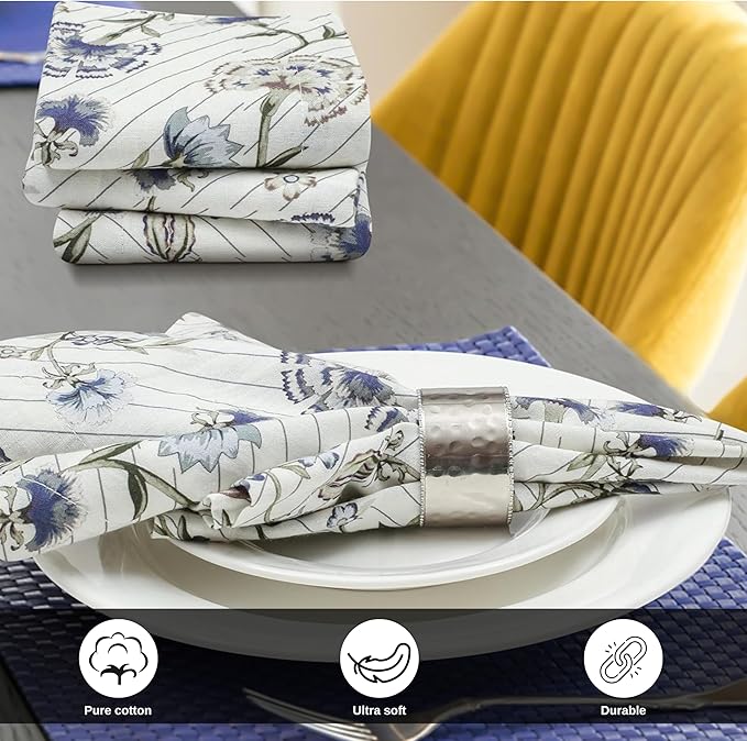 Bedding Craft Cotton Cloth Dinner Napkins Set of 12 – 18x18 Multicolor Lace Print with 1" Fold – Machine Washable Fabric Napkins for Table Décor, Weddings & Special Events