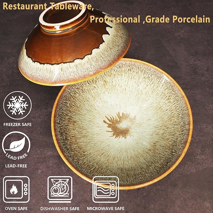 Ceramic Japanese Ramen Noodle Soup Bowl Set of 2, For Ramen, Pho, Soup, Salad, pasta, Asian Dishes,Udon noodles,Chinese Large Ramen Bowl - Microwave dishwasher oven safe, Brown 8.2 Inch