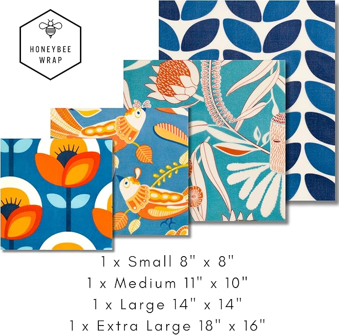 Beeswax Wraps for Food - The Kitchen Collection - Organic Cotton Beeswax Wrap - Reusable Beeswax Food Wrap - Plastic Wrap/Sandwich Bags Alternative - 4 Pack, S, M, L & XL