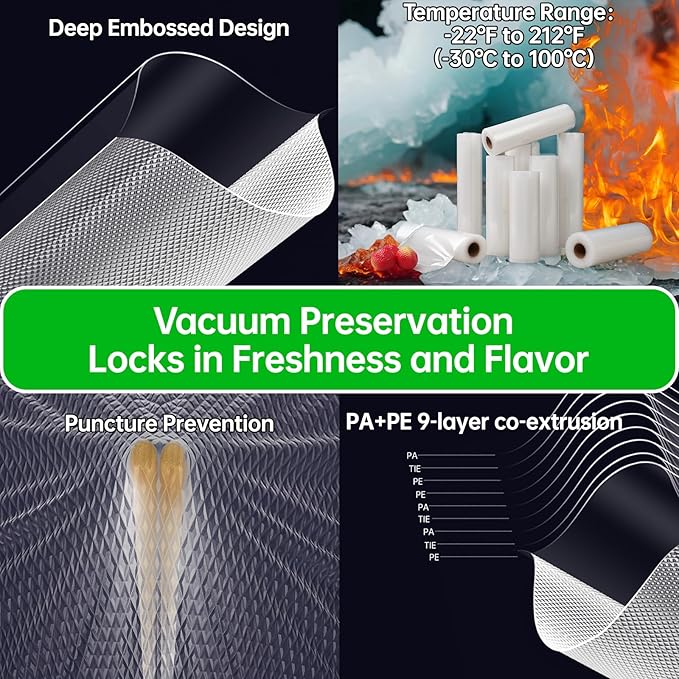 L'ELEF MISTICO Vacuum Sealer Bags for Food, 11''X40' (3 Rolls) BPA Free Food Saver Bags for Sealer, Customized Size Vacuum Storage Bags for Sous Vide or Meal Prep