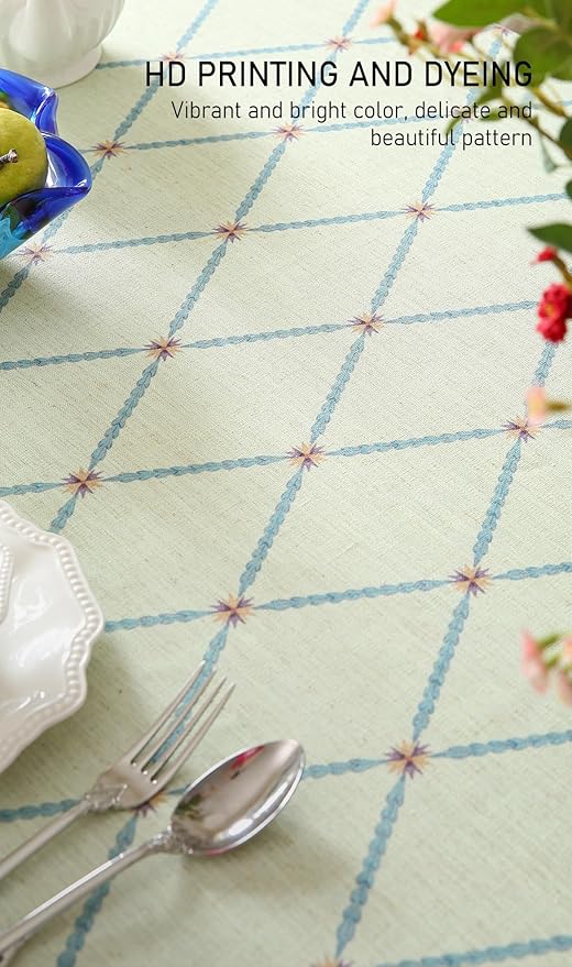 French Tablecloth for Round Tables,Linen Table Cloth with Colorful Flowers and Leaves Pattern,Heavy Durable Soft Table Cover for Dining Kitchen Decor Party Christmas,Diameter 55"