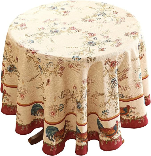 patdrea Designer Red Tablecloth for Round Tables,Vintage Linen with Animals and Flowers Pattern Tablecloths,Farmhouse Floral Table Cover Cloth Decor for Kitchen Dining Christmas,Diameter 55"
