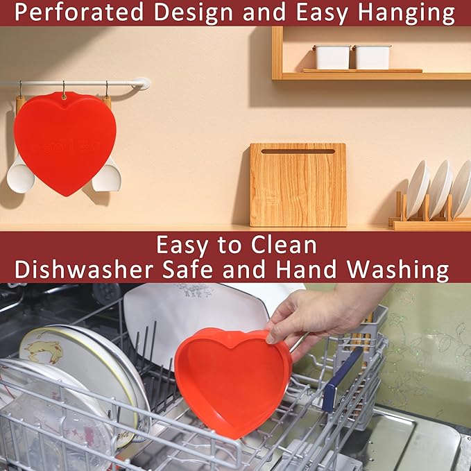 MILIVIXAY 2PCS Heart Shaped Cake Pans, 6 Inch Cake Mold, Red, Thin Style, Completely Non Stick, Food Grade Silicone, Easy To Store and Wash, Microwave, Freezer and Oven Safe.