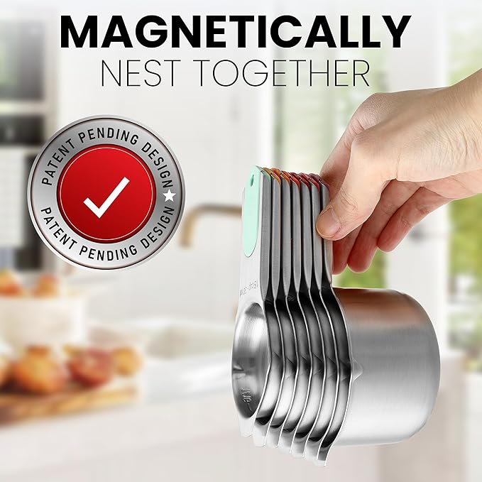 Spring Chef Magnetic Stainless Steel Measuring Cups, Patented, Kitchen Tools with Easy to Read Markings for Measuring Dry or Liquid Ingredients, Set of 7, Desert Sunset