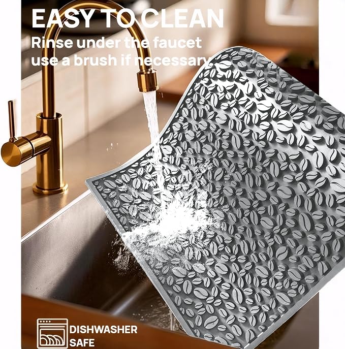 Coffee Machine Mat for Countertops, Waterproof Dish Drying Mat for Kitchen, Bars, Restaurant, 18X12in 1cm Thick Coffee Mat, Bar Decor, Espresso Mat, Non-Slip Drip Tray Mat(Gray,18"x12")