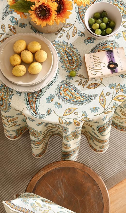 patdrea Designer French Vintage Table Cloth,Italian Floral Tablecloth for Round Tables,Country Summer Linen Tablecloth,Wrinkle Free Table Cover for Kitchen Dining,Christmas,Diameter 55"