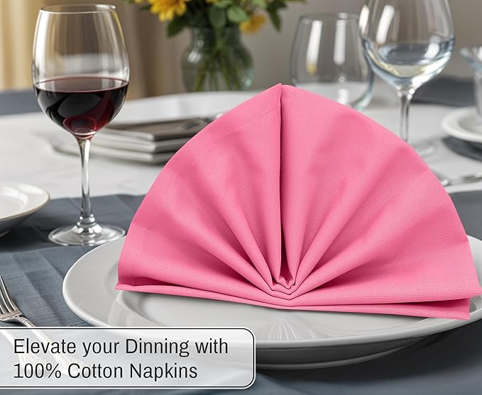 Ruvanti Cloth Napkins Set of 6, 18x18 Inches, 100% Cotton, Washable, Soft & Absorbent, Perfect for Wedding, Christmas, ‎Thanksgiving Dinners - Pink