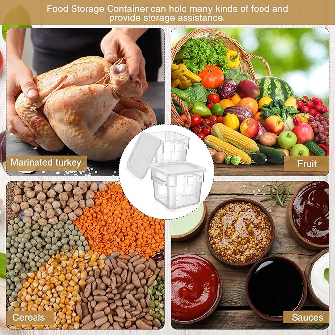 2 Pieces Square Food Storage Containers Polycarbonate Clear food Container with Lid Commercial Storage with Graduations for Commercial Kitchen Dough Marinating Meat(White,6 Qt)