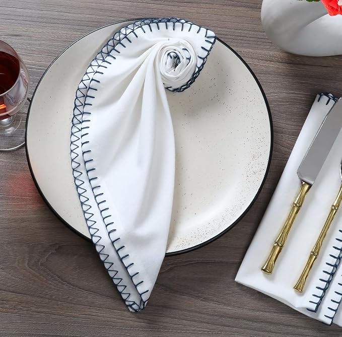 Bedding Craft Cotton Cloth Dinner Napkins Set of 12 – 18x18 Magical Forest Green Reusable Fabric Napkins with Blanket Stitch Selvedge – Elegant Washable Wedding Napkins for Dining, Kitchen & Events