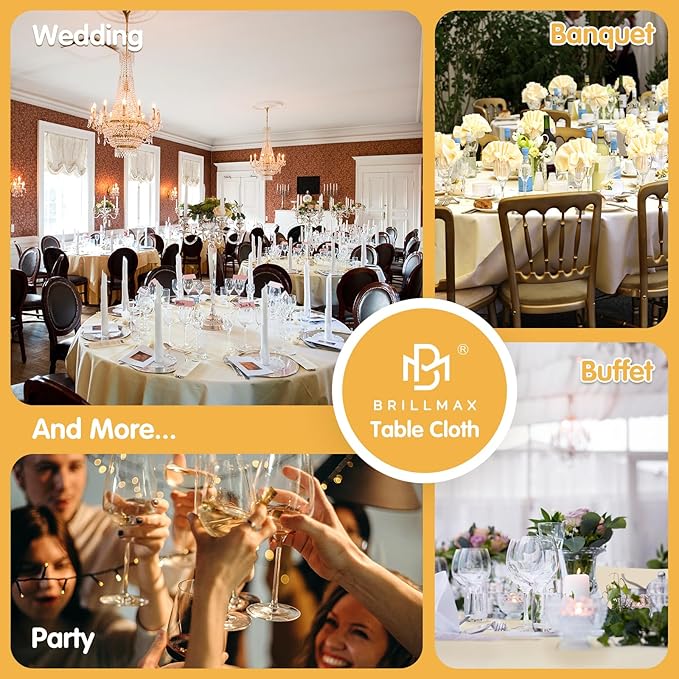 BRILLMAX 6 Pack Beige Round Tablecloths 132 Inch - Circle Bulk Linen Polyester Fabric Washable Table Cloth Cover for Wedding Reception Banquet Birthday Party Buffet Restaurant