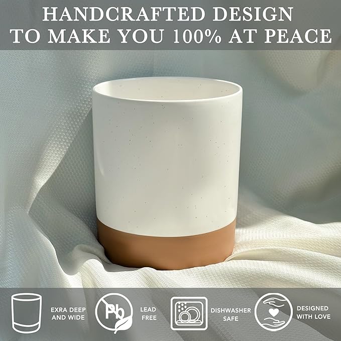 Mora Ceramic Kitchen Utensil Holder - Wooden Spoon & Spatula Crock for Countertop, Modern Farmhouse Home Decor, Extra Large 7.3" Cooking Organizer for Stove Top and Counter - Heavy & Sturdy - Vanilla