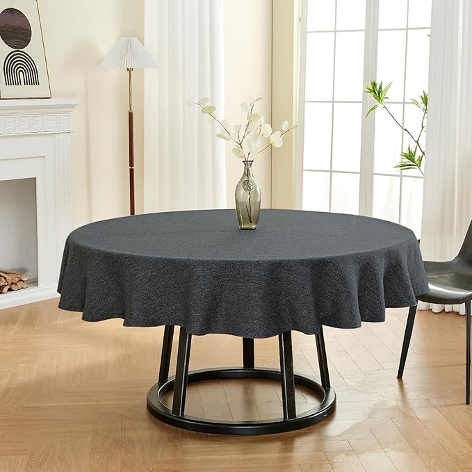BALCONY & FALCON Round Tablecloth Washable Wrinkle Resistant and Water Proof Table Cloth Decorative Linen Fabric Tablecloths for Dining Party Kitchen Wedding Outdoor Use(Charcoal Grey, 70" Round)