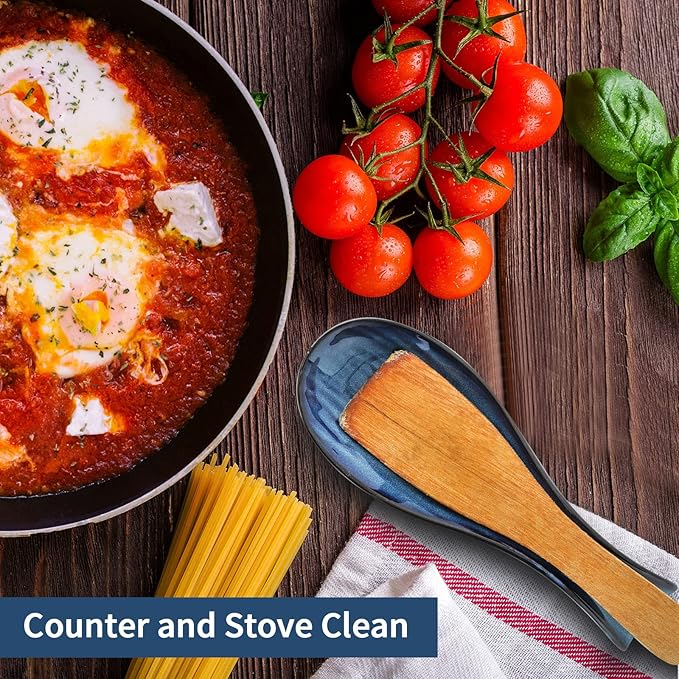 Hasense Ceramic Spoon Rest for Stove Top, Porcelain Spoon Holder for Kitchen Counter Cooking Utensil Home Decor, Navy