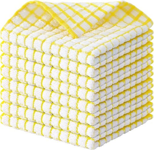 Kitinjoy Cotton 8 Pack Terry Kitchen Dish Cloths, 12 x 12 Inches Super Soft and Absorbent Dish Rags, Quick Drying Dish Towels for Washing Dishes, Yellow