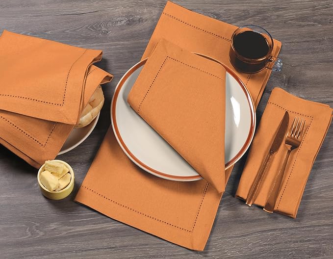 Bedding Craft Cotton Cloth Dinner Napkins Set of 12 – 18x18 Desert Sun with Frayed Fringe – Machine Washable Fabric Napkins for Weddings, Baby Showers, Parties & Everyday Dining