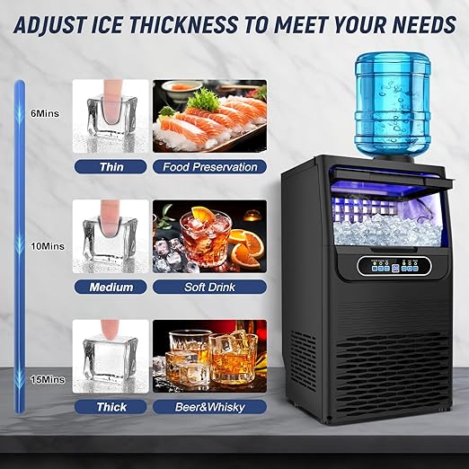 100LBS/24H High Output - Commercial Under Counter Ice Maker with 30LBS Storage - Built-in/Freestanding Design, Self-Cleaning & 24H Timer - for Home Bars Outdoor