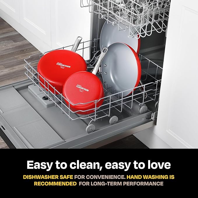 Guy Fieri's Flavortown 11-Piece Ceramic Cookware Set, Nonstick Pots and Pans for Cooking, Made without PFAS PTFE PFOA, Oven Safe, Dishwasher Safe, Easy to Clean Everyday Cookware