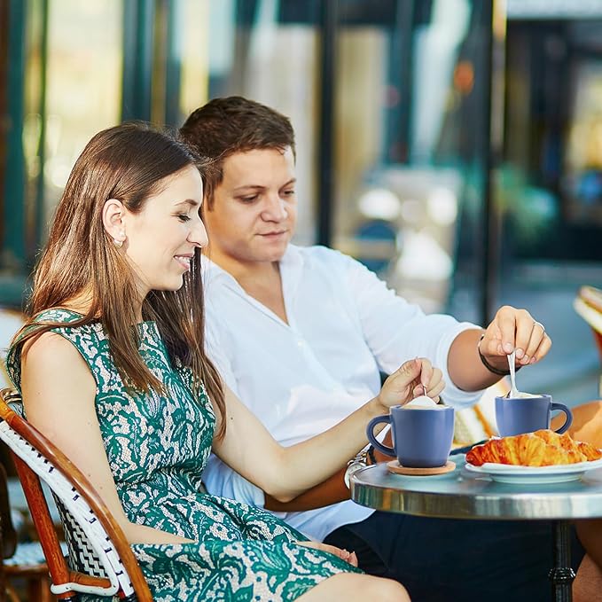 Hasense Porcelain Cappuccino Cups and Saucers Set of 6-6 Ounce Demitasse Espresso Mugs with Handle Perfect for Latte, Cafe Mocha, Double Shot and Tea, Blue