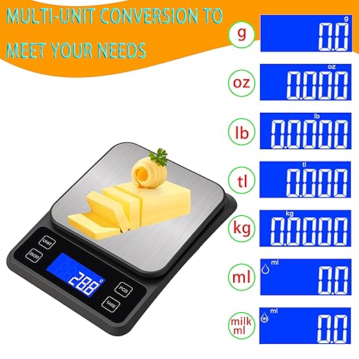 Rechargeable Digital Kitchen Scale, 11lb/0.1g High Precision Food Scale,7 Units Digital Grams and Ounces for Weight Loss, Baking, Cooking and Meal Prep with Backlit LCD and Tare Function