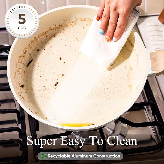 CAROTE 21Pcs Pots and Pans Set, Nonstick Cookware Sets, White Granite Induction Cookware Non Stick Cooking Set w/Frying Pans & Saucepans(PFOS, PFOA Free)