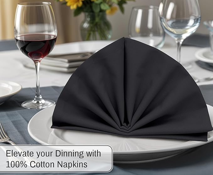 Ruvanti Cloth Napkins Set of 12, 18x18 Inches, 100% Cotton, Washable, Soft & Absorbent, Perfect for Wedding, Christmas, ‎Thanksgiving Dinners - Black Beauty