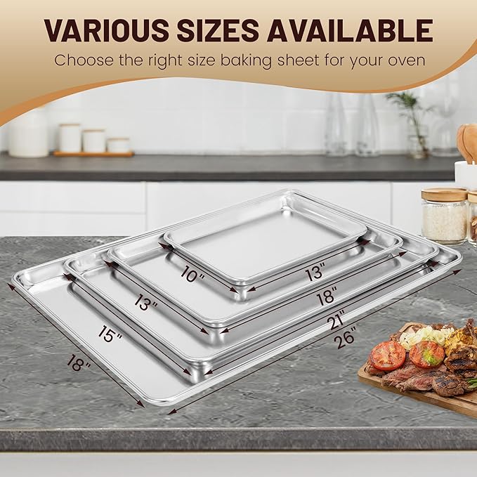 12 Pack Full Size Baking Sheet Pan Aluminum Commercial Pan for Oven Freezer Bakery Hotel Restaurant 26" × 18"