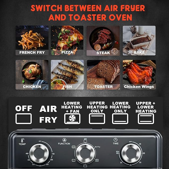 10QT Air Fryer Toaster Oven Combo, Air Fryer Oven with 5 in 1 Functions, 3 Knob Control & Visible Window, 3-Layer Cooking, Countertop Airfryers Ideal for small kitchen,Cooks 6 Toast slices at once