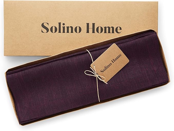 Solino Home Linen Placemats Set of 4-100% Pure Linen Chambray Burgundy Cloth Placemats 14 x 19 Inch for Fall, Autumn, Thanksgiving, Christmas, Holiday, Winter - Athena