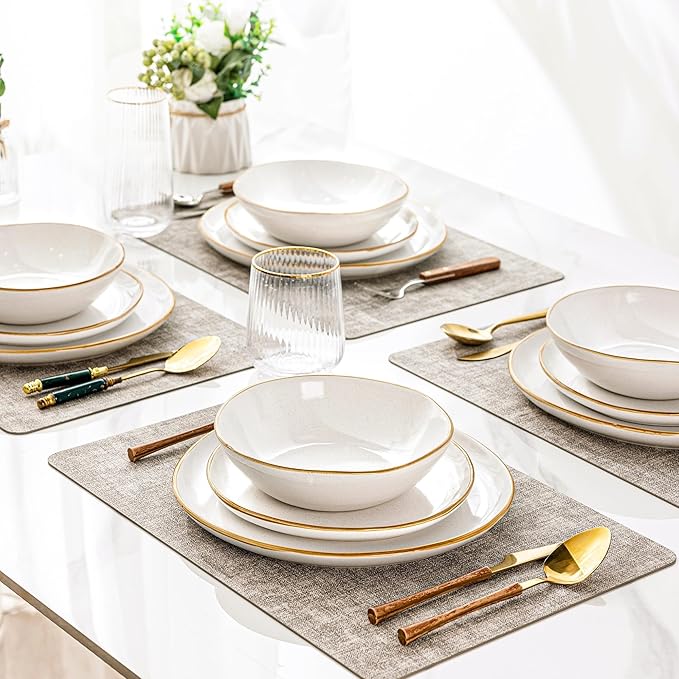 AmorArc Ceramic Dinnerware Sets,Handmade Reactive Glaze Stoneware Plates and Bowls Set,Highly Chip and Crack Resistant Dishware | Dishwasher & Microwave Safe Dishes Set,Service for 4(12Pcs)