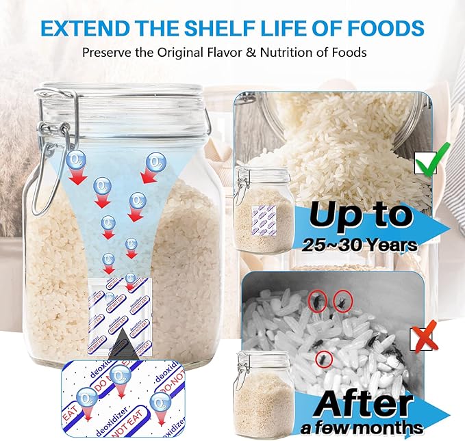 2000cc Oxygen Absorbers for Food Storage - 30 Count Individually Wrapped Oxygen Absorbers for Long Term Food Storage, Work with Mylar Bags, Mason Jars, Freeze Dryer to Dehydrated & Preserved Foods
