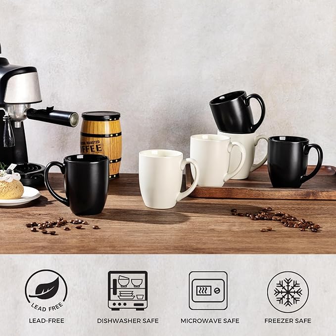 AmorArc 12 OZ Coffee Mugs, Matte Coffee Cups with Large Handle for Man, Woman, Ceramic Coffee Mugs Set of 12 for Latte/Cappuccino/Cocoa/Milk, Dishwasher & Microwave Safe
