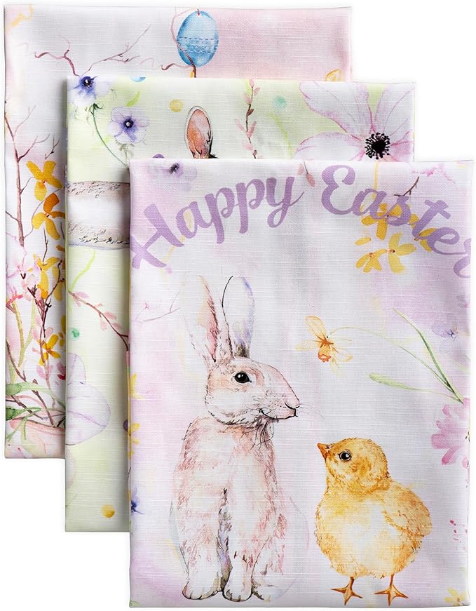Maison d' Hermine Kitchen Towels Set of 3 100% Cotton 27.50" x 20" Reusable Cloth Tea Dish Towels Absorbent with Hanging Loop for Kitchen, Home, Dining, Cocktail Parties Spring/Summer (Easter Zest)