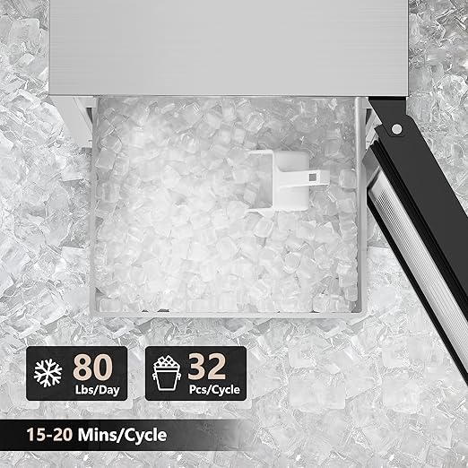 Coolake 15" Commercial Under Counter Ice Maker, 80LBS/Day Built-in Freestanding Cube Ice Machine, Self-Cleaning & Removable Filter, Stainless Steel Ice Machine with 30LBS Storage for Home Bar