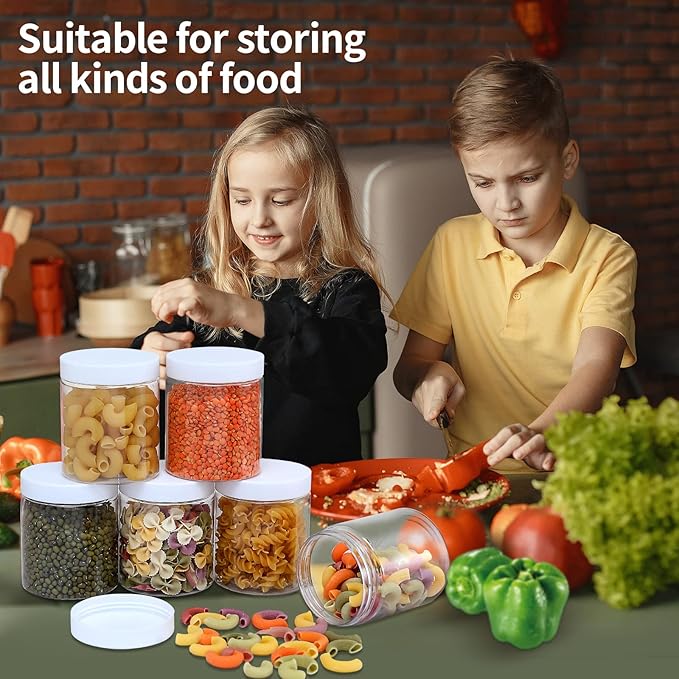 36PCS 8OZ Plastic Jars with Screw On Lids, Labels Refillable Empty Round Slime Containers for Storing Dry Food, Honey Jam, Cream, Butter, Lotion (White)