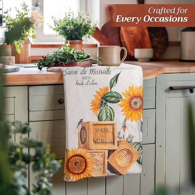 Maison d' Hermine Kitchen Towels Set of 3 100% Cotton 27.50" x 20" Reusable Cloth Tea Dish Towels Absorbent with Hanging Loop for Kitchen, Home, Dining, Cocktail Parties Spring/Summer (Fanny)