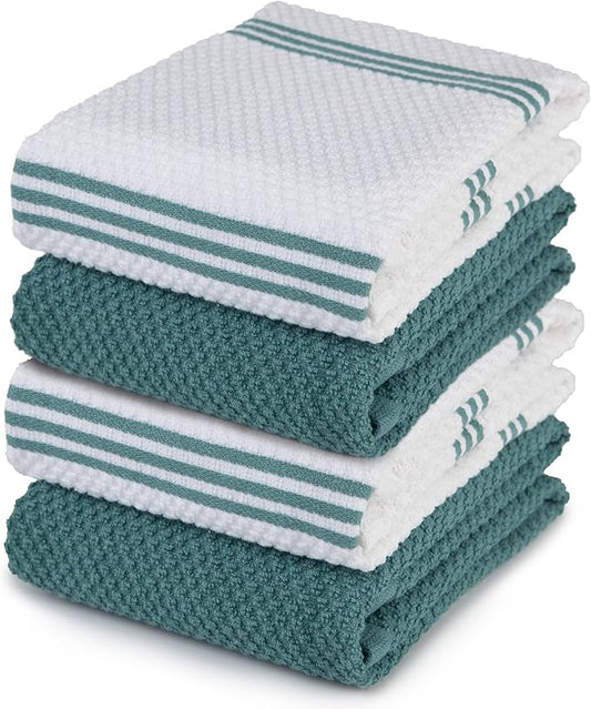 Sticky Toffee Cotton Kitchen Towels Set of 4 – Blue and White Dish Towels 28x16 in, Reusable and Absorbent Tea Towels for Drying or Cleaning, Oeko-Tex Cotton