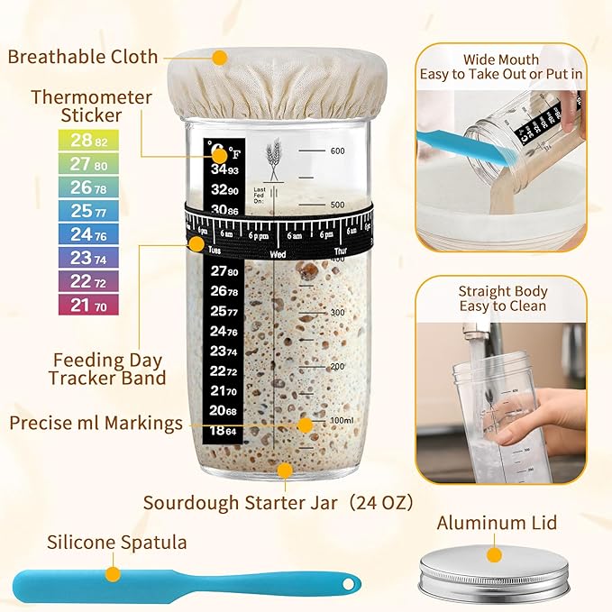 Banneton Proofing Basket Set,10 Inch Round & Oval Natural Rattan Sourdough Bread Proofing Basket Reusable Bread Baking Supplies with Sourdough Starter Jar, Perfect for Artisan Loaf Shaping