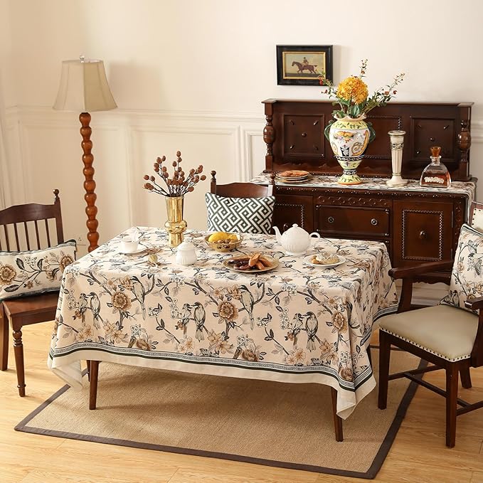 Floral Tablecloth for Rectangle Tables,Linen Table Cloth with Yellow and White Flowers,Heavy Durable Table Cover for Dining Thanksgiving Kitchen Party Banquet Christmas,67"*118"