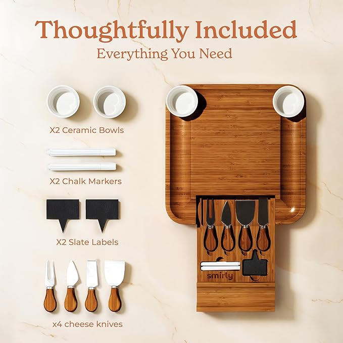 SMIRLY Charcuterie Boards Set - Large Bamboo Cheese Board Set - House Warming Gifts New Home, Wedding Gift for Couple, Bridal Shower Gift, Birthday Gifts for Women