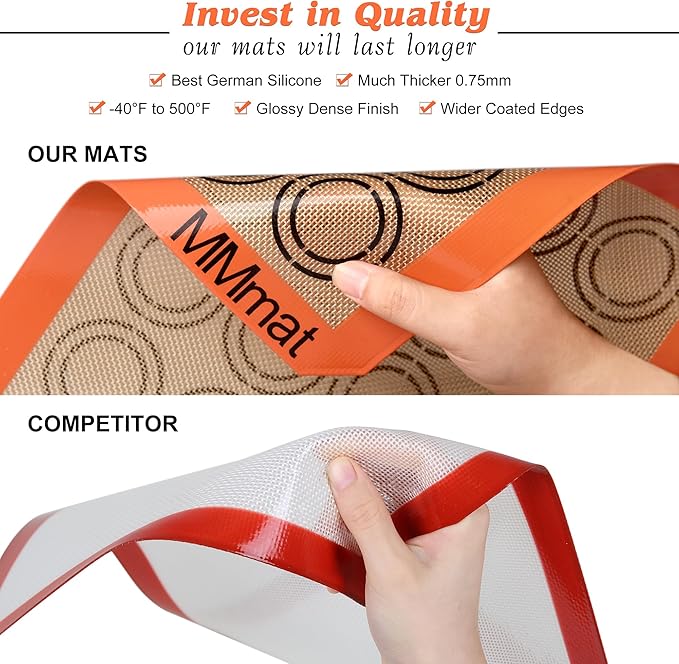 Silicone Baking Mats - Best German Silicone - Non Slip Silicone Baking Sheet, Non Stick Reusable Silicone Mats for Baking, Oven Liner, Counter Mat - 2 Half Sheets Cookie Baking Mats