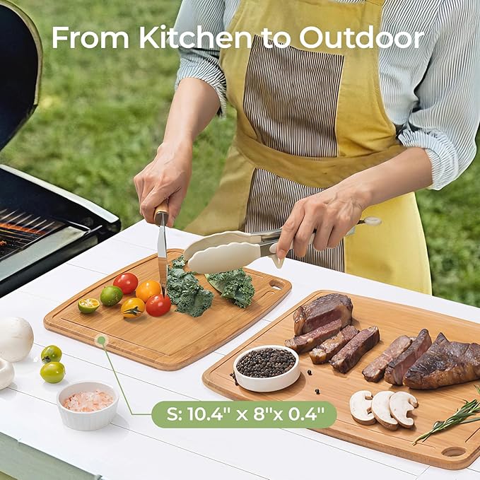 Dishwasher Safe Carbonized Bamboo Wood Cutting Boards for Kitchen with Juice Groove, Wooden Charcuterie & Chopping for Fruit, Vegetables & Cheese, Durable, Lightweight, Water-Resistant