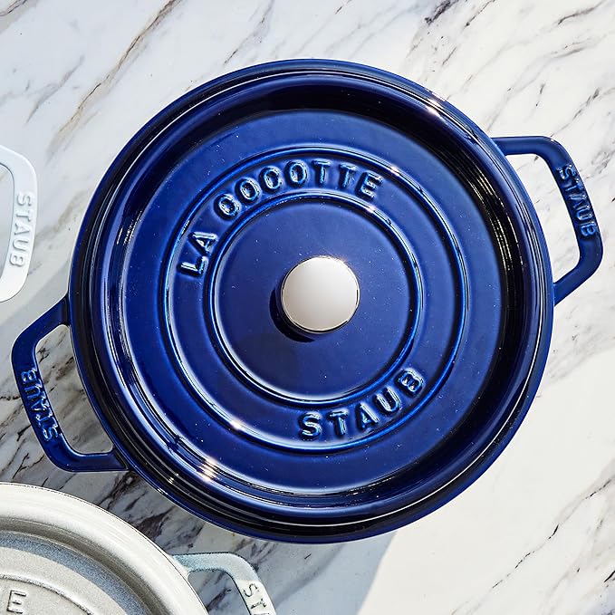 Staub Cast Iron 4-qt Round Cocotte - Dark Blue, Made in France