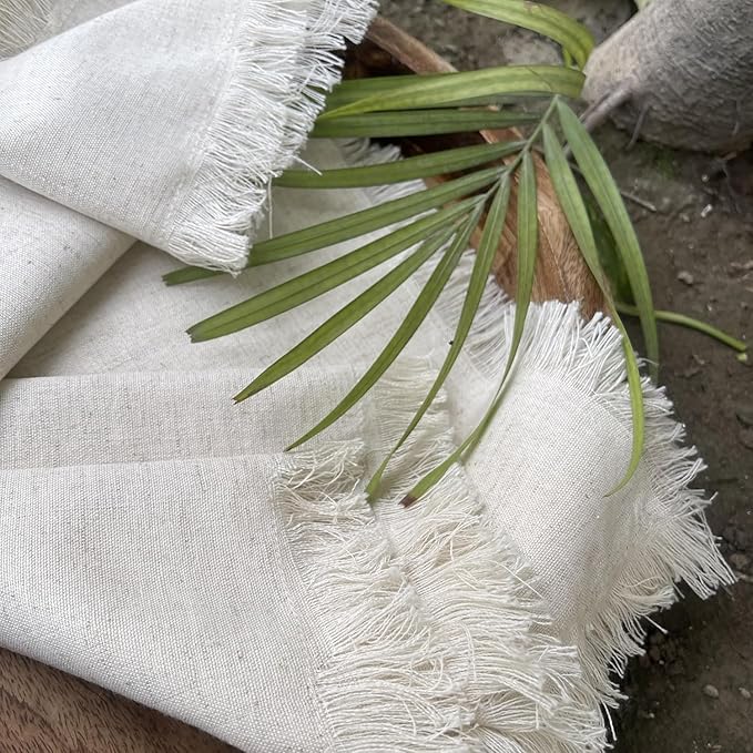 Bedding Craft Linen Flax Cotton Cloth Napkins 18x18 Set of 72 – Natural Fabric with Fringed Corners – Machine Washable Dinner Napkins for Weddings, Baby Showers, Parties & Table Décor (6 Dozen)